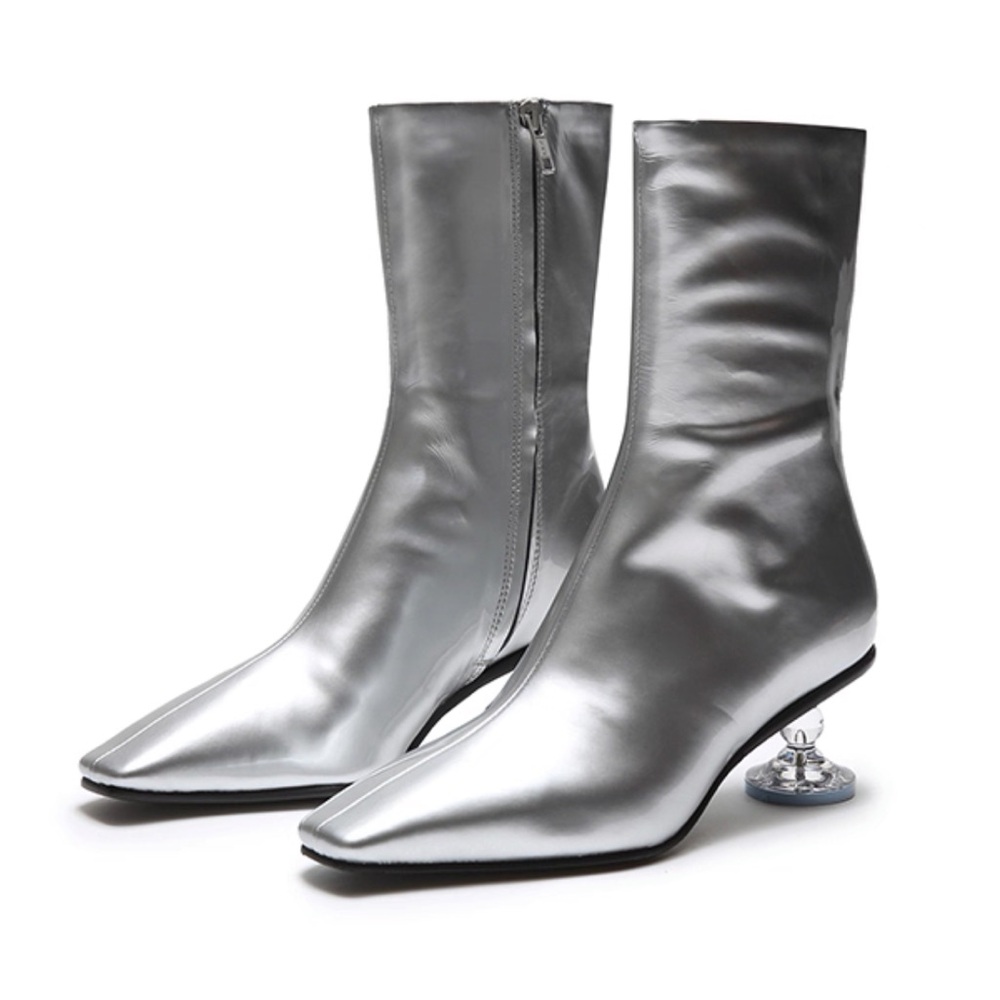 JNBY Women's Metallic Square-Toe Ankle Boots size38